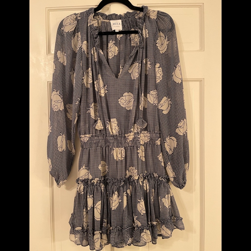 Misa Los Angeles Blue/Cream Printed Dress, Sz XS